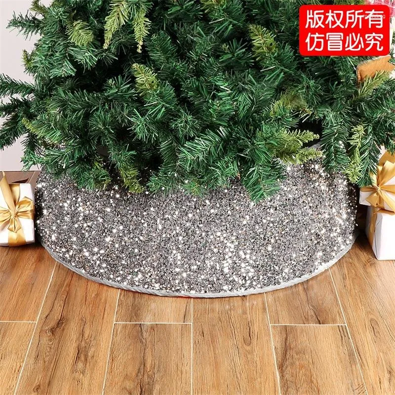 Decorações de Natal 2023 Decoração de saia de árvore com lantejoulas Gola bordada cinza escuro frisada