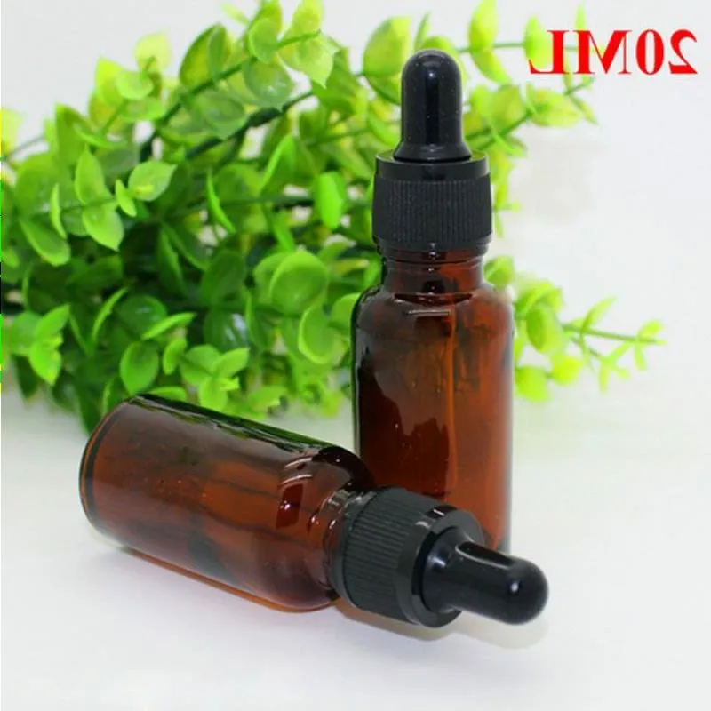 Thick 20ml Amber Glass Dropper Bottles 2 3 OZ Essential Oil Vial E Liquid Cosmetic Container Ndrup