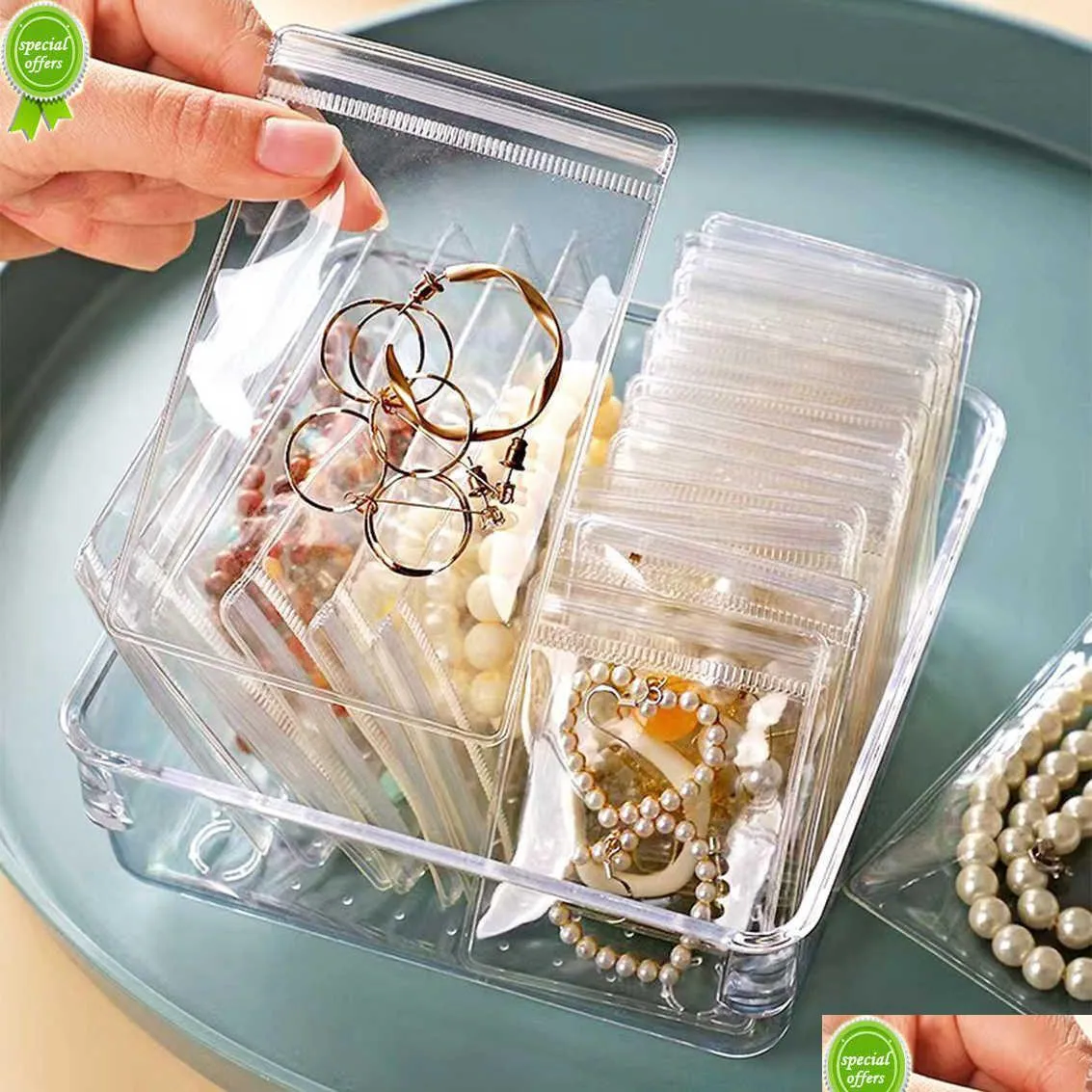 Anti-Tarnish Jewelry Storage Box Clear Desktop Organizer for Necklaces,  Bracelets, Rings Portable Travel Jewelry Case, Drop Shipping Available