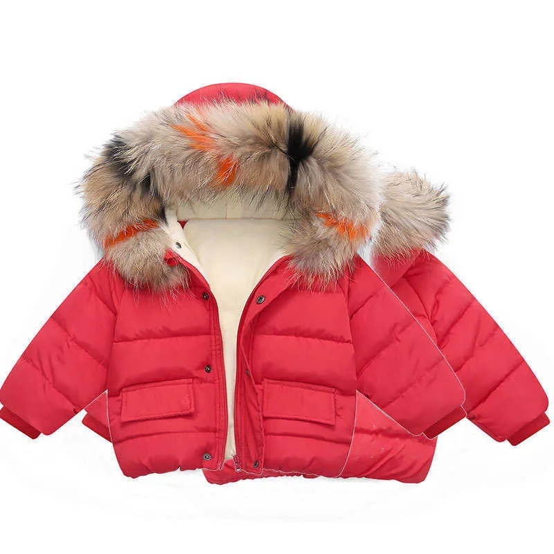 Baby Girl Boy Warm Outerwear 2023 Winter New Children Down Jacket Big Fur Collar Coat Kids Clothes Solid Thicken Girl Boy Jacket L230712