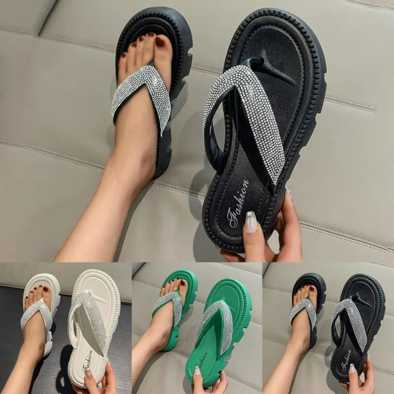 Slippers 2023 Students Outdoor Fashion Casual In Heel Female Foreign Trade Thick Bottom Slope With Rhinestone Flip Flops