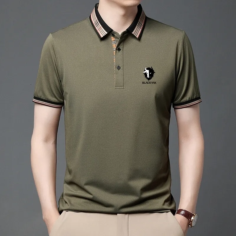 Herrpolos Summer Korean Fashion Men's Polo Shirt Luxury Black Yak Cotton Lapel Collar Kort ärmar Toppar 230719