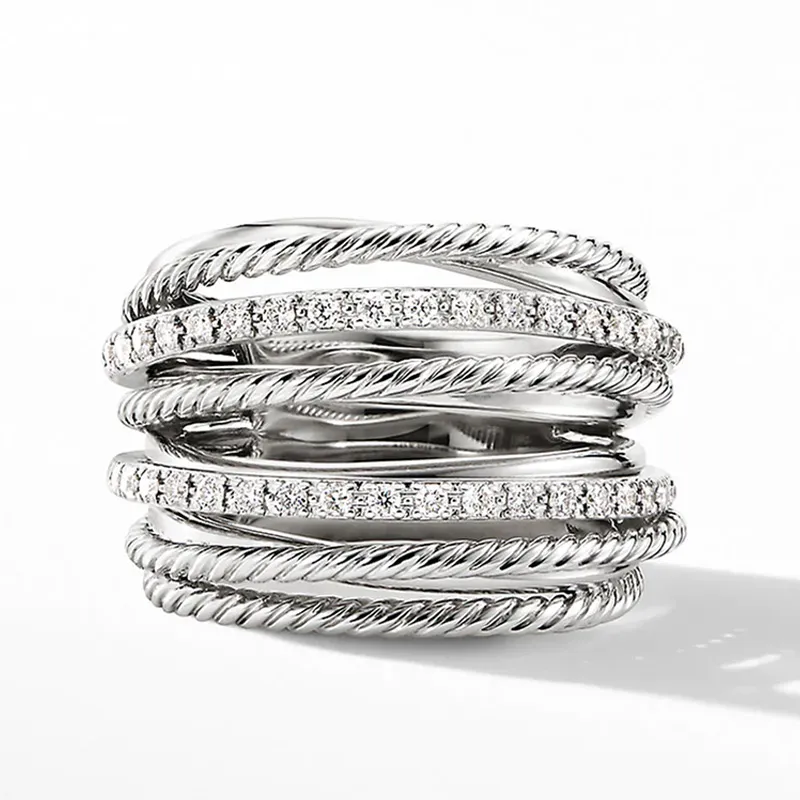 Huitan Silber Farbe Mehrere Reihen Ringe Shiny CZ Metallic OL Stil Büro Dame Vielseitige Finger Ringe für Frauen Mode schmuck