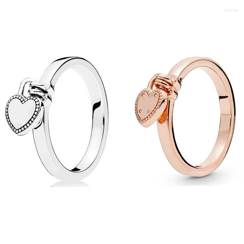 Anillos de racimo, momentos originales, anillo de corazón con candado de amor de oro rosa para mujer, regalo de boda de Plata de Ley 925, joyería de moda