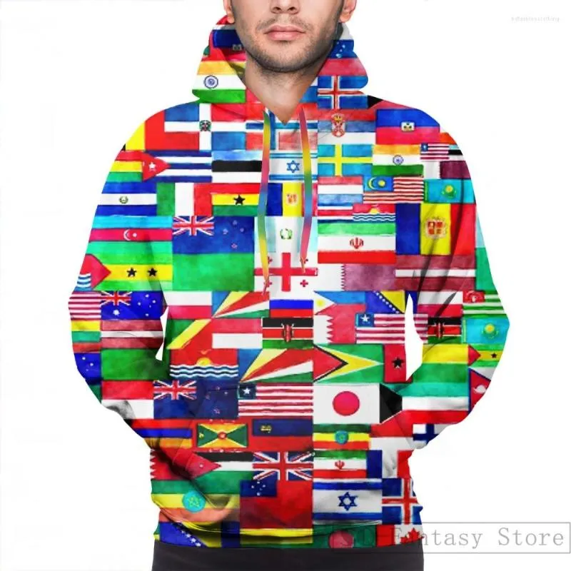 Men's Hoodies Mens Sweatshirt For Women Funny International Flags Collage Print Casual Hoodie Streatwear