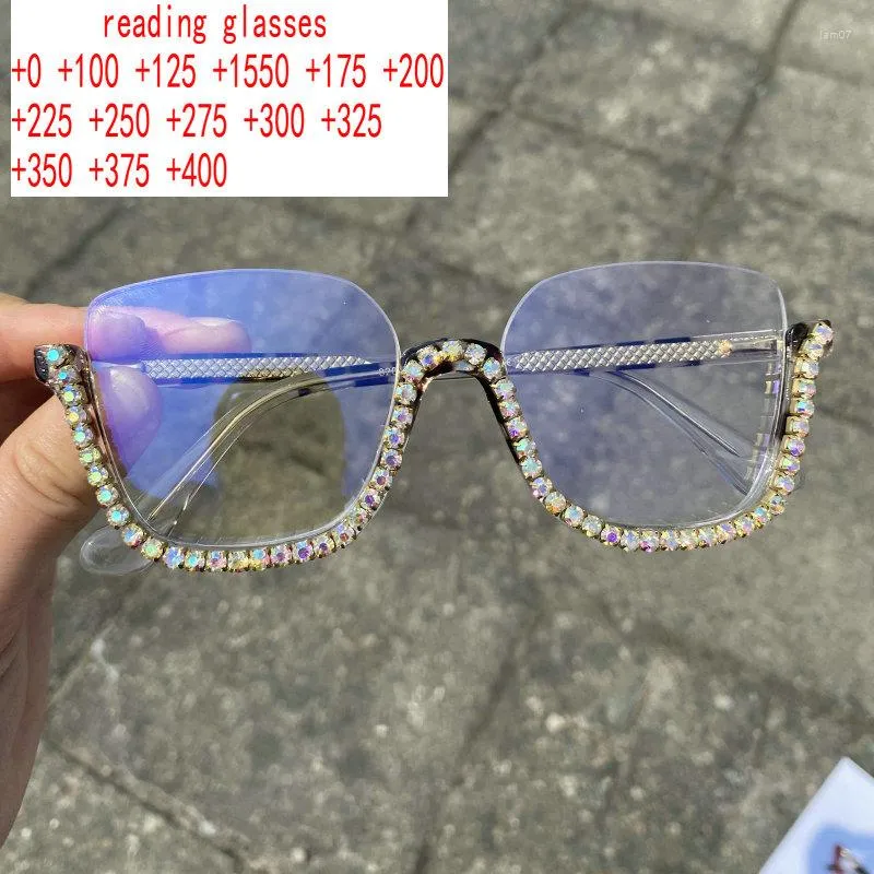 Lunettes de soleil 2023 Anti lumière bleue diamant lunettes de lecture femmes coloré décoration strass lunettes pour presbyte XN