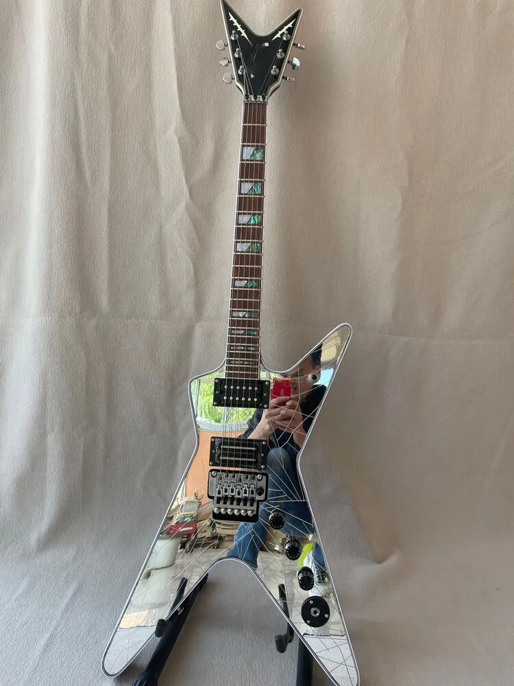 Özel Dean Dimebag İmza Ayna Çatlakları Elektro Gitar Çift Sarma Abalone Kakmı Yüksek Kalite