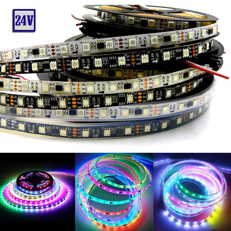 24V WS2811 5050 RGB LED Pixel Flexible Strip Light Tapeアドレス可能60LEDS/M DREAM MAGIC FULL COLOR CHASING CHASINGIP20IP65 IP67防水