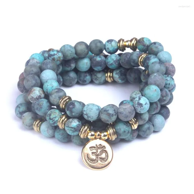 Charm Bracelets Matte Frosted Green Africa Stone Beads With Lotus Buddha Om Charms Women Men Meditation Yoga Drop Ship