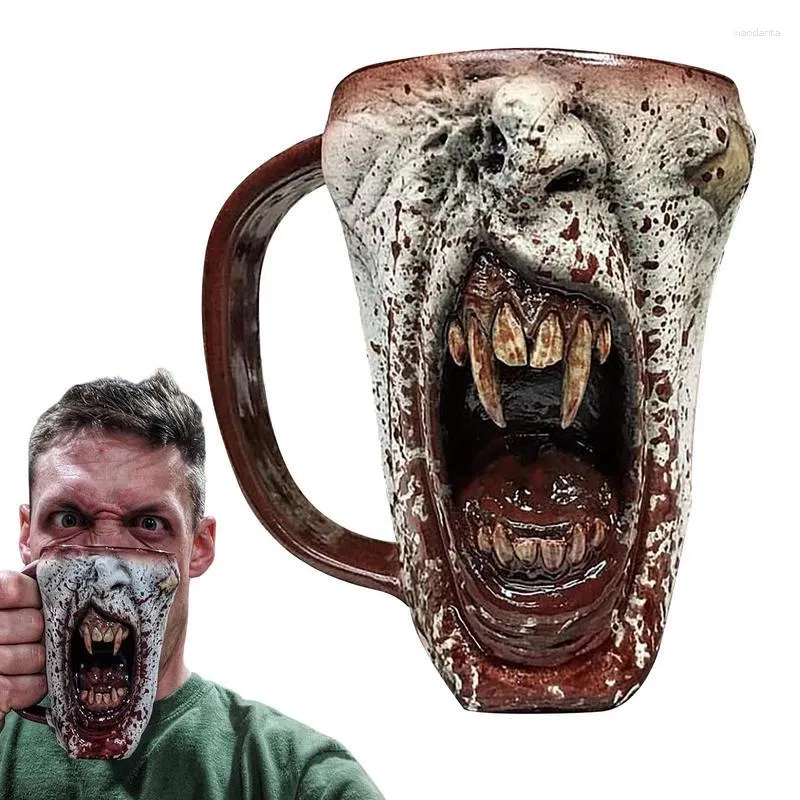 Mokken Gothic Vampire Half Face Mok Draagbare Liefhebbers Verrassingscadeau Hars Koffie Decoratieve Water Cup