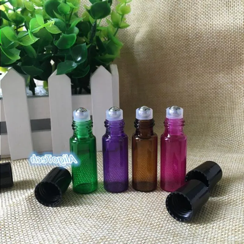 En gros 4 Couleurs 1200 Pcs Vide 5 ml Parfum Échantillon Rouleau Bouteilles Bouteille En Verre Rouleau Bouteille En Métal 5 ml Huile Essentielle Rouleau Balle Bouteille Fccb