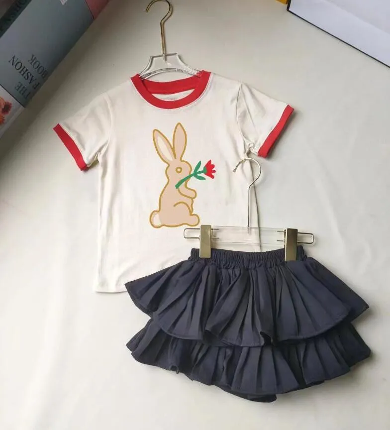 Summer Lovely Girls Brand Clothing Sets Cartoon Kids Short Sleeve T-shirts+Skirt Shorts 2pcs Set Children Casual Suit Letters Printed Child Outfits