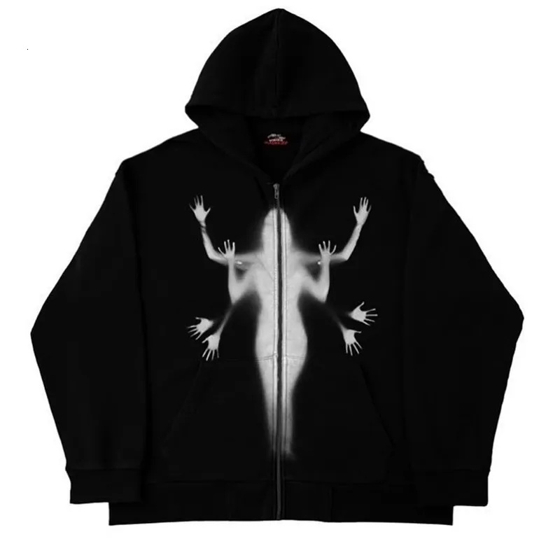 Men's Hoodies Sweatshirts OverSize Y2K Hoodie Zip-up Sweatshirt Angel Printing Jacket Loose Long Sleeve Pockets Streetwear Hip Hop Fashion Men Women Coat 230719