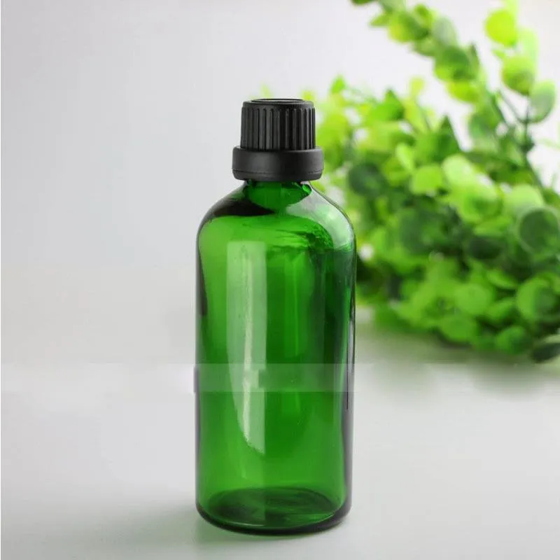 E líquido e suco garrafas de vidro verde 100 ml garrafa de vidro grande 100 ml com tampas de cabeça grande de ponta finas para estética de estética ojgig