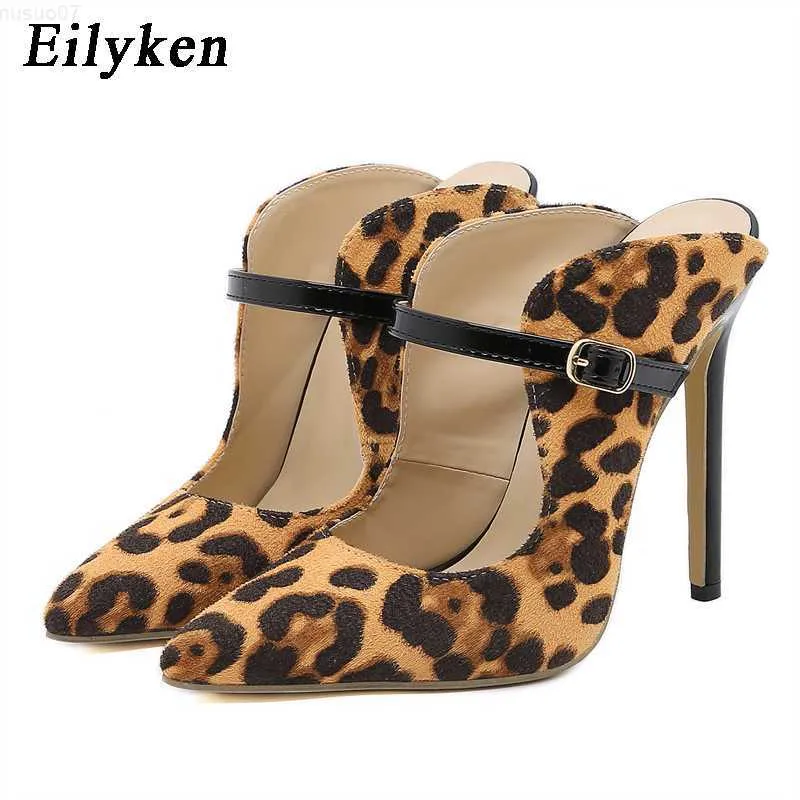 Sandaler Eilyeken 2023 Nya Leopardtryck Kvinnor Pumpar riktade tå tunna klackar Slip-on Sandals Party Stripper Dance Shoes Zapatos Mujer L230720