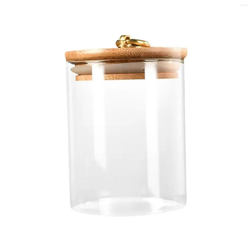 Bouteilles de stockage Bocal en verre Bouteille vide transparente Organisateur multi-usages avec couvercle en bois pour petits objets Cuisine Ingrédients secs Condiments Bonbons