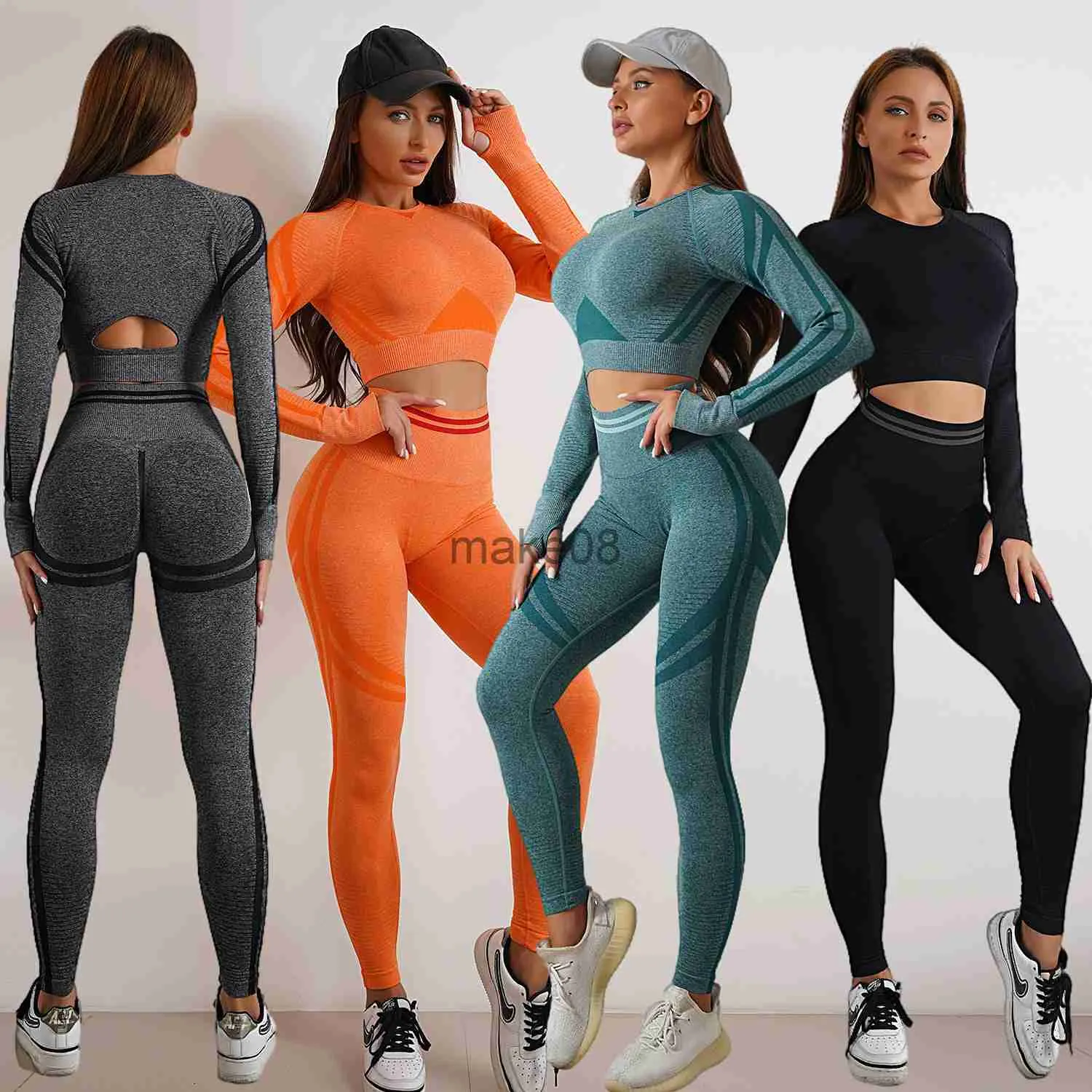 Fatos de Treino Feminino Conjunto de Fitness Feminino Esportivo Yoga Top de  Manga Longa e Leggings Shorts Terno para Mulheres Roupa de Ginástica