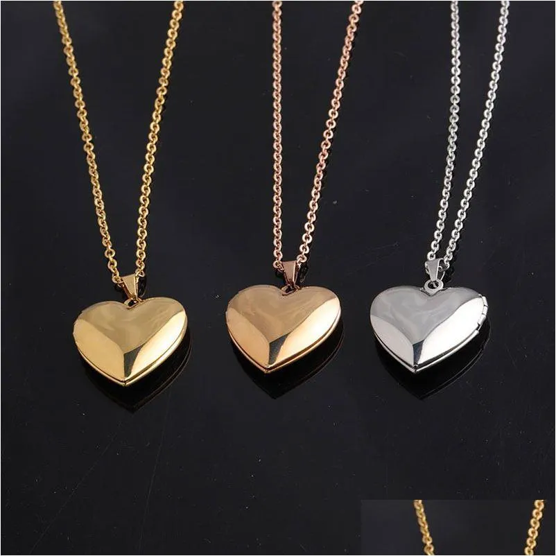 Lockets Stainless Steel Heart Necklaces With Chain Mes Po Box Pendants For Women Men Lover Fashion Jewelry Drop Delivery Dhx2C