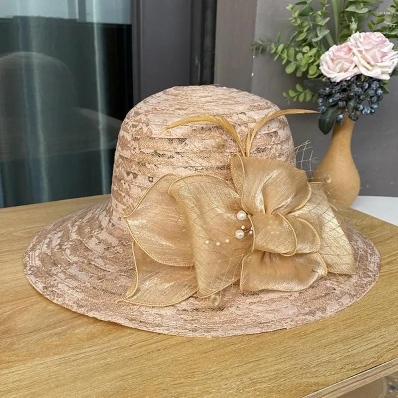 Elegant Womens Beret: Faux Pearl & Lace Sun Hat - Wide Brim  display picture 1