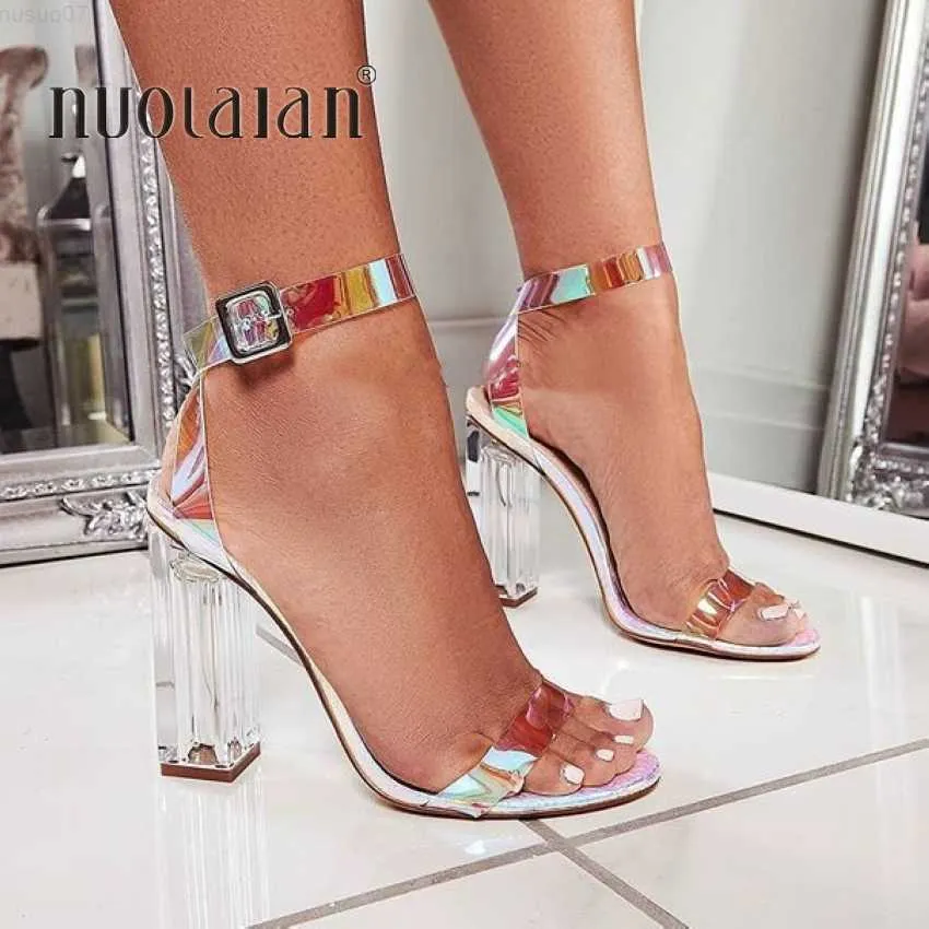 Sandals 2019 NEW Fashion Women Pumps Celebrity Wearing Simple Style PVC Clear Transparent Strappy Buckle Sandals High Heels Shoes Woman L230720