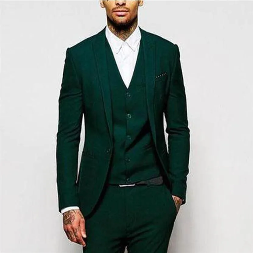 Green Notched Lapel Three-Piece Reception Suit for Groom main image 1