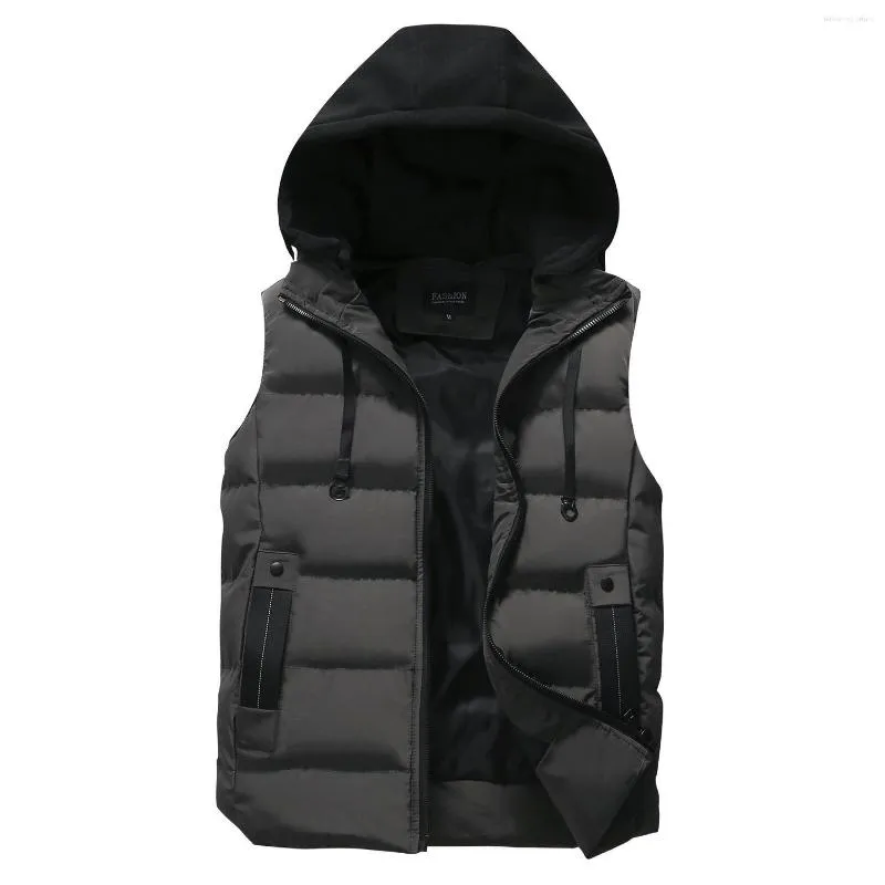 Men's Vests 2023 Hooded Jacket Winter Thick Blanco Hombre Mens Coats Sleeveless WaistCoat Collar Casual Men Clothing