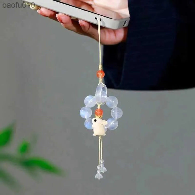 1X Tradition Rabbit Bunny Pig Cat Bell Sakura Phone Accessory Bag Pendant Good Luck Fortune Wealth Charm Gift Mobile Phone Chain L230619