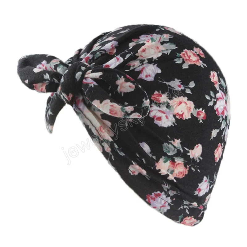 Belles fleurs motif lapin oreilles enfant en bas âge chapeaux mode à la main noué bébé bonnet casquettes imprimer chapeaux cadeaux d'anniversaire