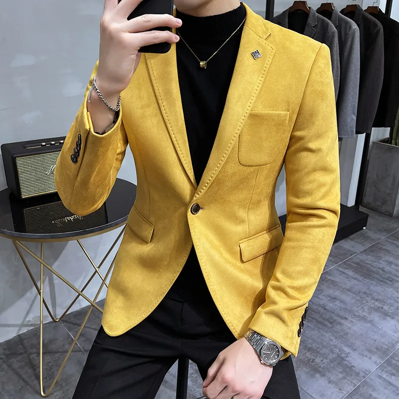 Mäns kostymer blazrar 2023 Hombre kostym skinnjacka män Terno Masculino Kläder Deersskin Blazer Casual Slim 6 Color 230720