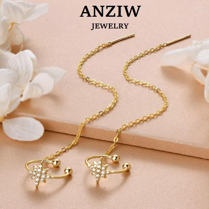 Backs Earrings Anziw Moissanite Star Ear Line Cuff Crawler Climber For Women 925 Silver Long Chain Threader Earring GRA Jewelry Gifts