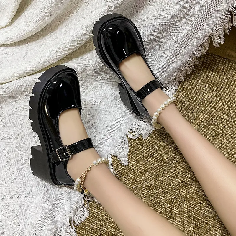 Dress Shoes Lolita Shoes Japanese Girl Platform Black high heels fashion Round Toe Mary Jane Women Patent faux Leather Student Cosplay Shoes 230719