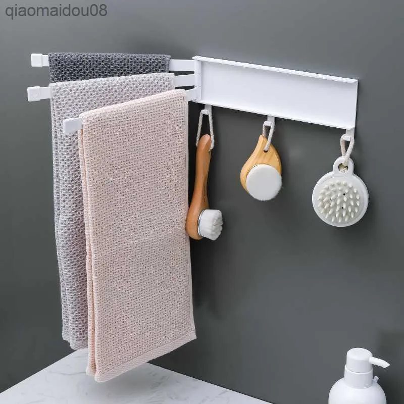 Porte-serviettes rotatif Porte-serviettes pliant à 3 barres avec crochets Porte-serviettes en chiffon à vaisselle Support de rangement pour cuisine Salle de bain Organisateur L230704