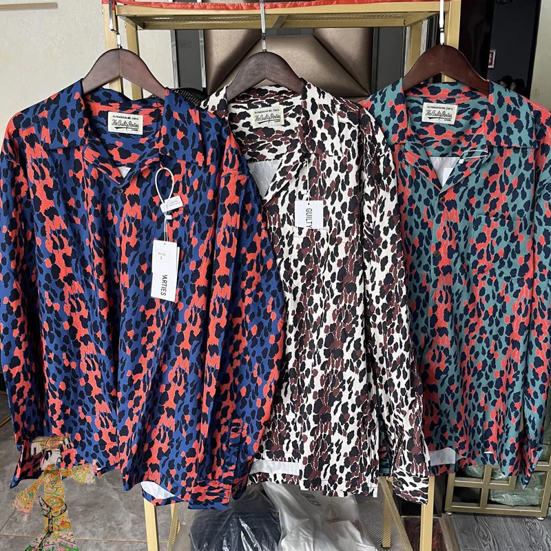 Mens Casual Shirts Leopard Print Streetwear Wacko Maria Shirt Men Women High Quality Wacko Maria Hawaii Tourism Långärm 230720