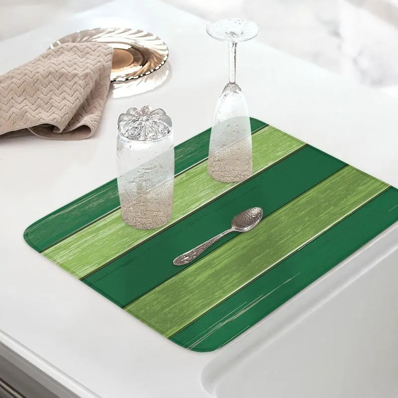 Placemats Retro Houtnerf Groene Schotel Drogen Mat Voor Keuken Thee Kom Pot Sink Absorberende Pad Gemakkelijk Schoon opvouwbare Servies