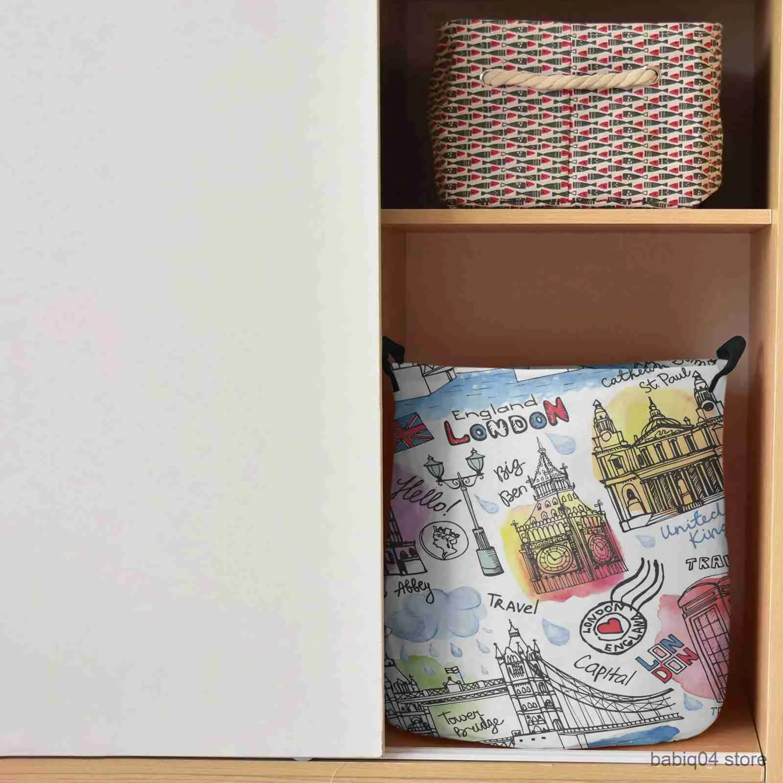 Paniers De Rangement Londres Lieux D'intérêt Aquarelle Peinture Sale Panier À Linge Maison Organisateur Panier Vêtements Enfants Jouet Panier De Rangement R230720