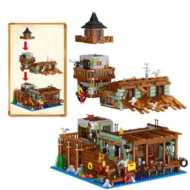 Creative Mini City Fishing Village Store Hut Building Blocks