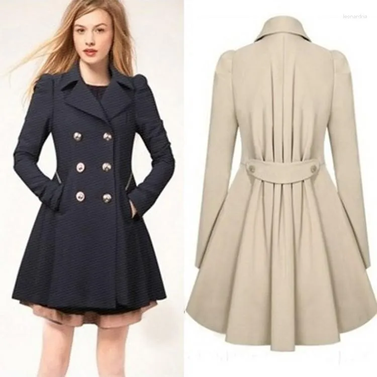 Women's Trench Coats Women Slim Fit Long Coat Oversize Spring Autumn Double Breasted Button Up Top Windbreaker Dress Girls Jacket Xxxl