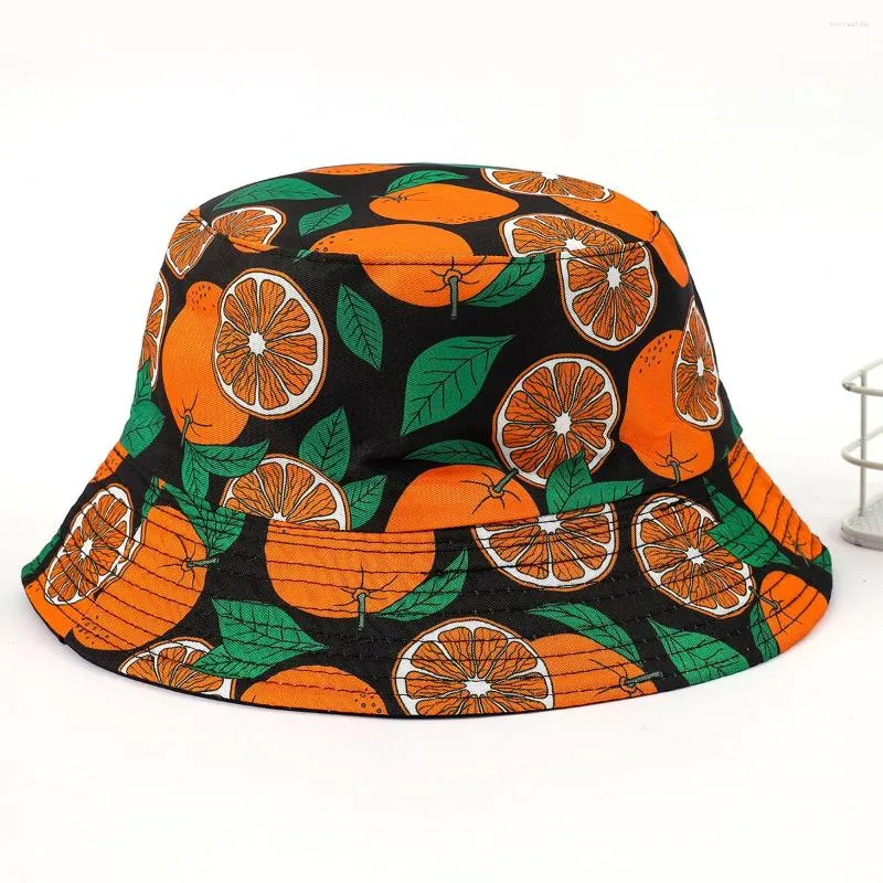 Berets Fruit Pattern Printed Men Fisherman Hat European And American Style Women Cap Outdoor Sunscreen Double Basin