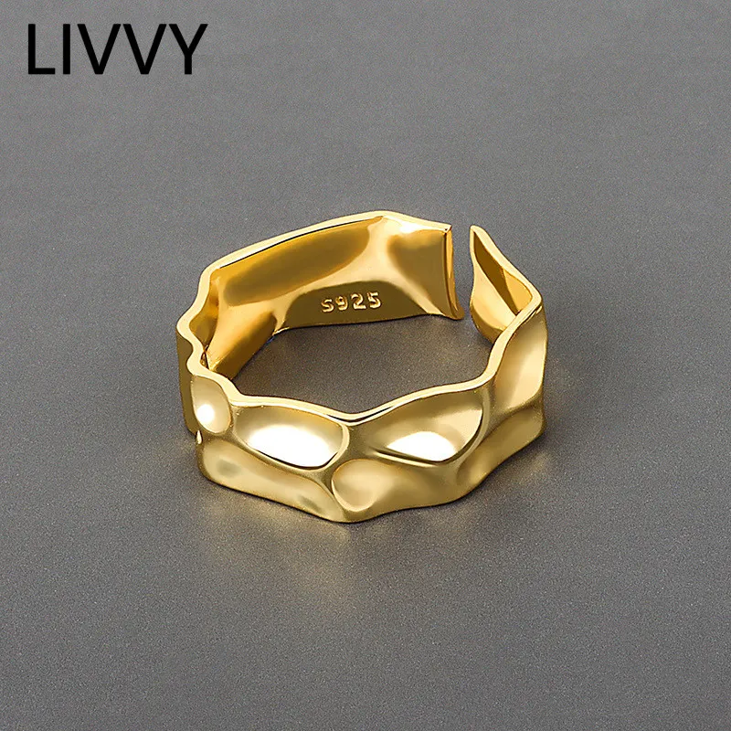 Livvy Nieregularne złote kobiety pierścienie srebrny kolor 2021 Pierścień trendowy ręcznie robiona biżuteria dla kobiet