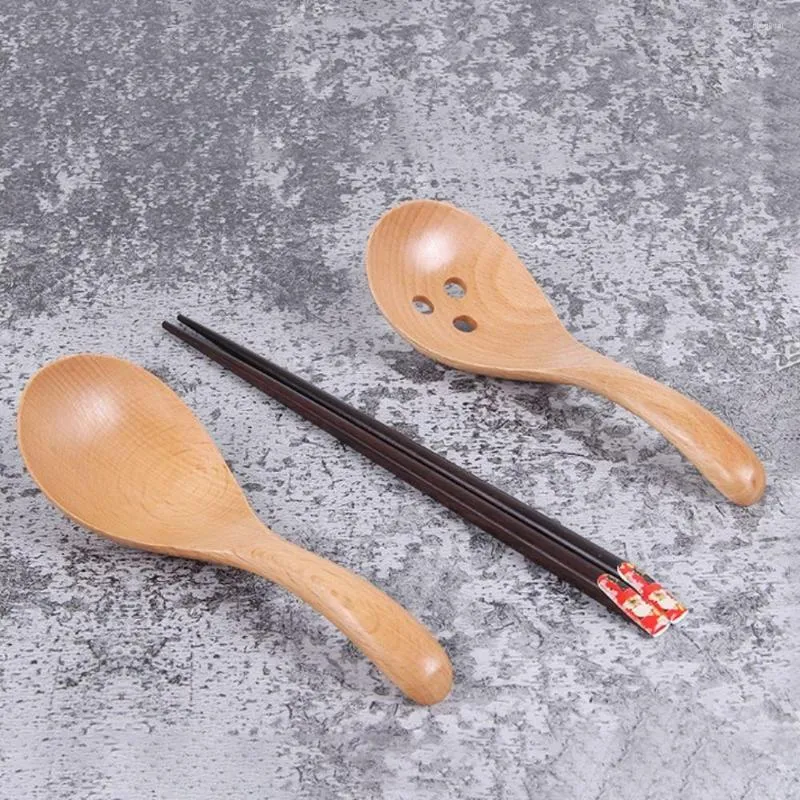 Ложки 1pc 17 см. Японский стиль деревянная дровяная суп -ложка протекает для лапши рис с длинной ручкой на кухонной посуде