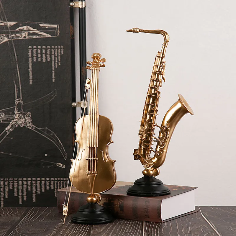 Objets décoratifs Figurines Résine Doré Instrument Européen Figurines Musique Art Violon Modèle Maison Chambre Décoration Bureau Objet De Luxe 230719