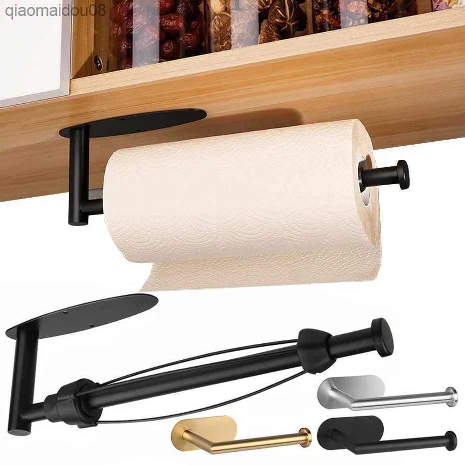 Black Kitchen Paper Handduk Rack Badrum Toalettpapper Rollhållare Multifunktion Rostfritt stål Vävnad Handdukspapper Dispenser L230704