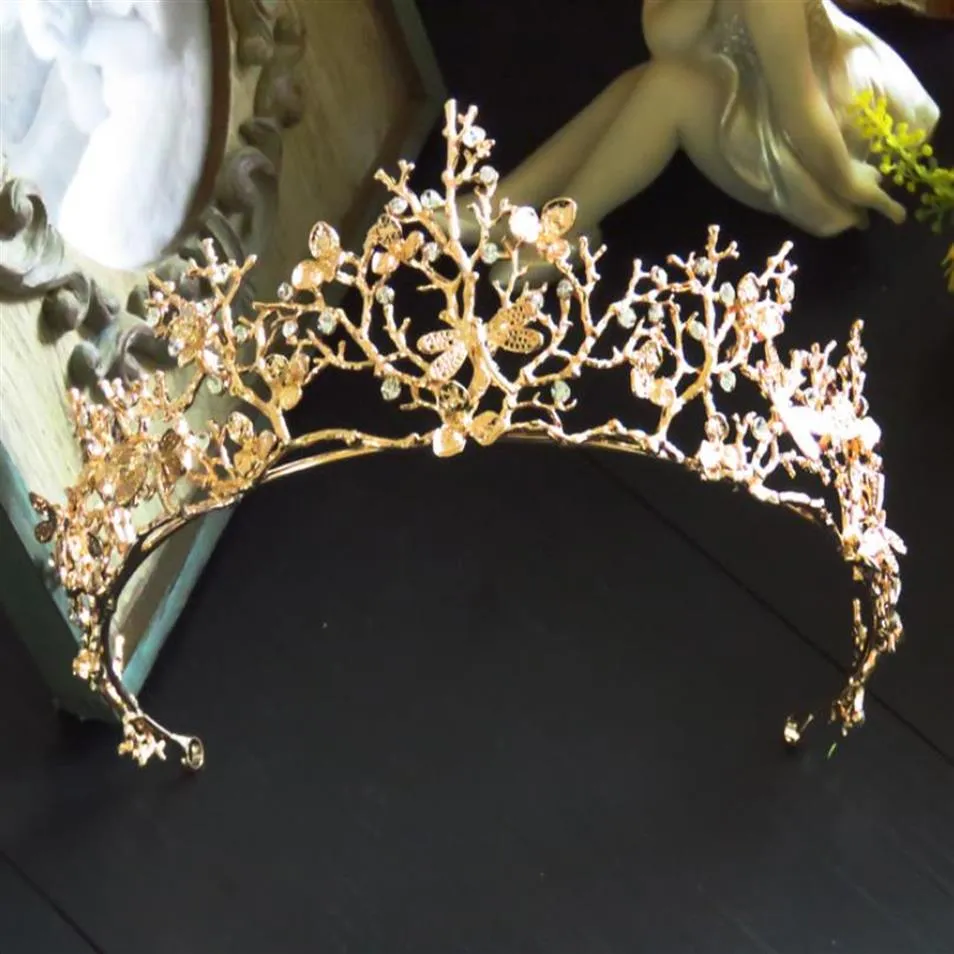 Bijoux de mariée or branches baroques couronne diadème accessoires de robe de mariée new160G