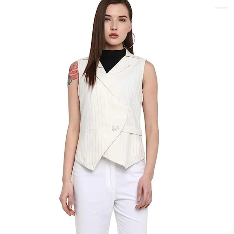 Women's Vests Elegant Striped Suit Vest Jacket Fashion Design Button Lapel Casual Slim Ladies