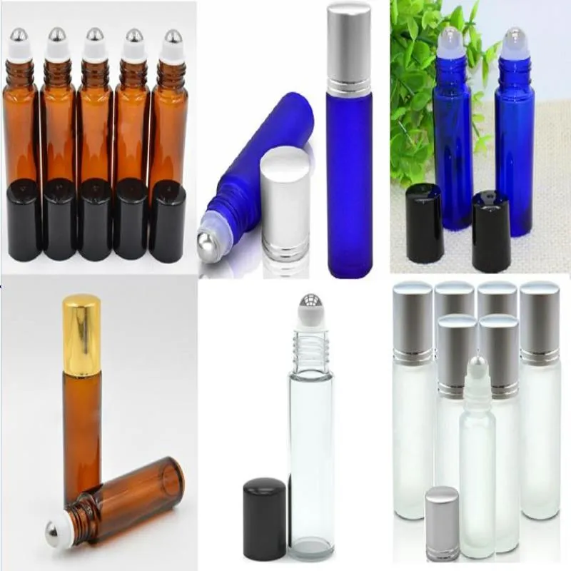 Portable 10ml Mini Roll On Glass Bottles Fragrance PERFUME Amber Blue Clear Frosted Glass Roller Bottles with Staniless Steel Ball In S Ivhs