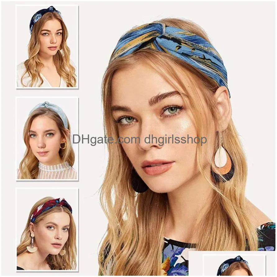 Bandeaux Bohème Femmes Daim Doux Solide Imprimer Vintage Croix Noeud Élastique Bandeaux Bandanas Filles Bandeaux De Cheveux Accessoires 99 Drop D Dhtad