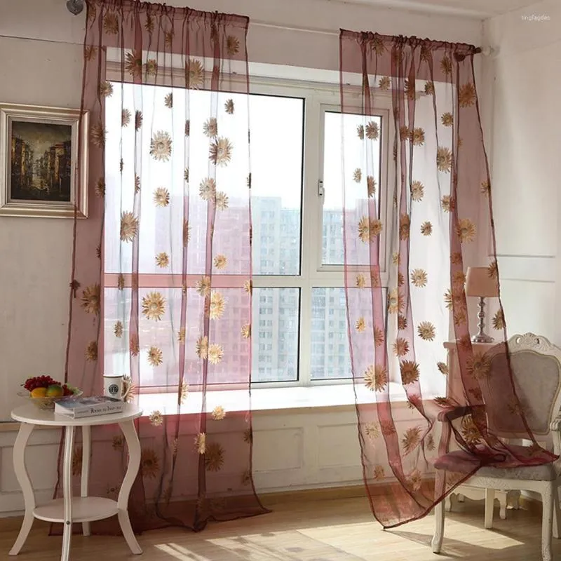 ستارة رومانسية عباد الشمس الزهور الشفافة الشفافة فويل شرفة الشرفة ديكور الشاشة 32