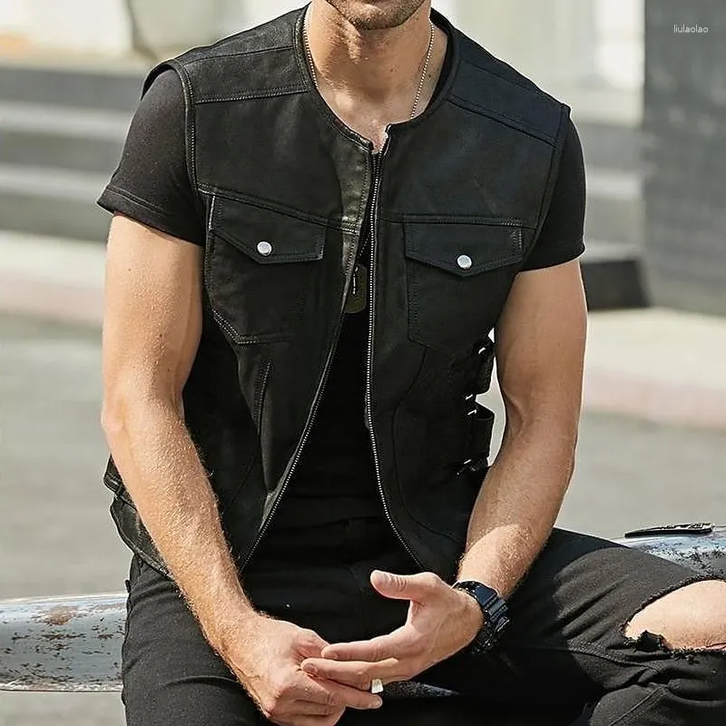 Mens leather 2025 vest jacket