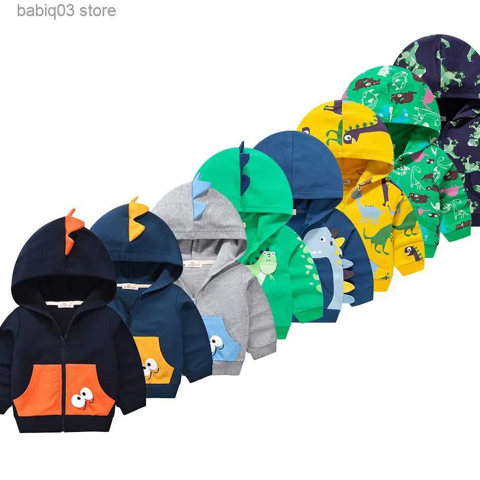 Hoodies Sweatshirts Spring Autumn Boy Clothes with Pocket Children Sweatshirt Cartoon Dinosaur Toddler Zip Up Coat Black Blue Gray Hooded Sweatshirt T230720