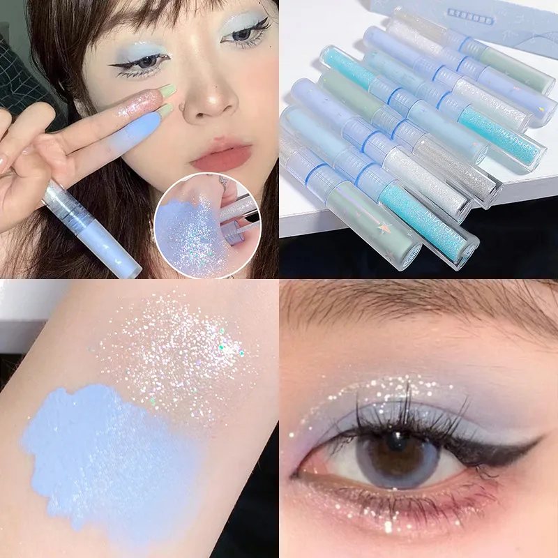 Double tête liquide ombre à paupières mat paillettes nacré maquillage des yeux couché ver à soie éclaircissant gouttelette larme maquillage outils de beauté